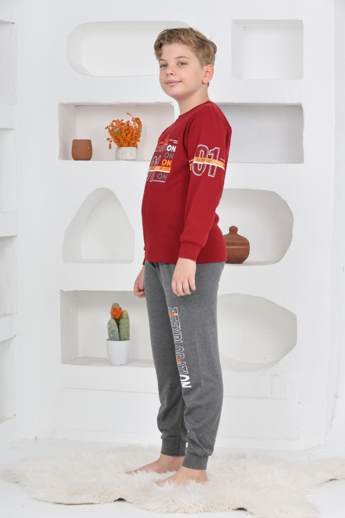 Erkek Çocuk Baskılı %100 Pamuk İnterlok Kumaş Pijama Takımı 12446
