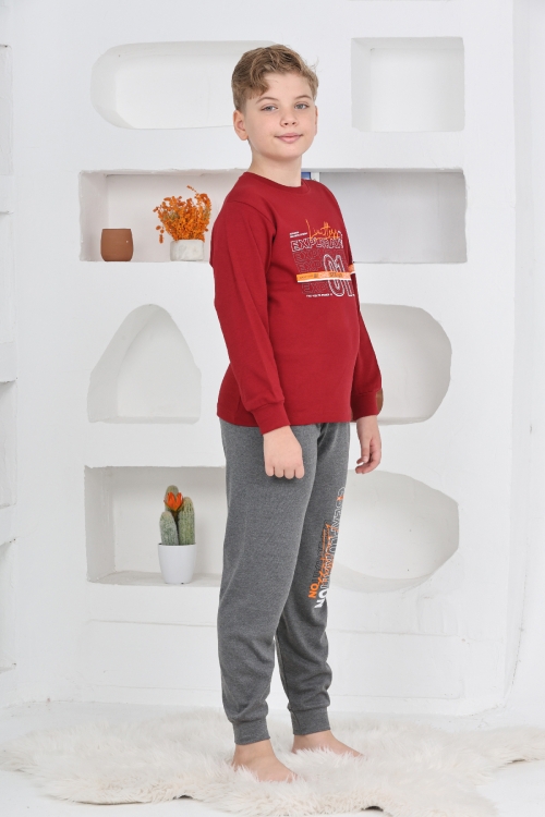 Erkek Çocuk Baskılı %100 Pamuk İnterlok Kumaş Pijama Takımı 12446