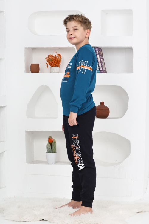Erkek Çocuk Baskılı %100 Pamuk İnterlok Kumaş Pijama Takımı 12446