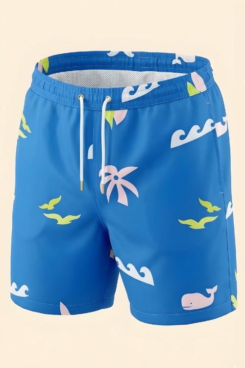 Erkek Çocuk Fermuar Cepli ve Desenli Deniz&Havuz Şortu 4-15 Yaş 12613B