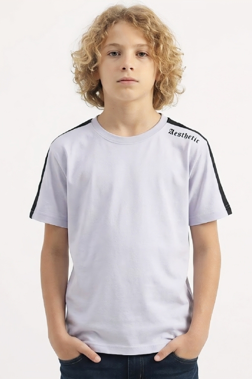 Erkek Çocuk Omuz Biyeli ve Yazılı T-Shirt 8-12 Yaş 12558