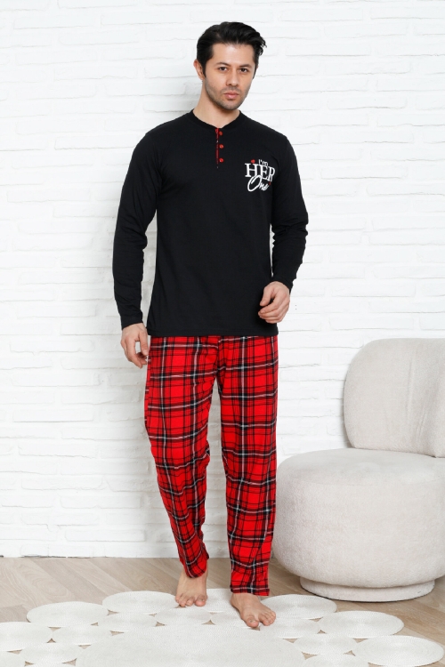 Erkek Pijama Takımı - Ekose Altlı- Eş Versiyonlu -12580