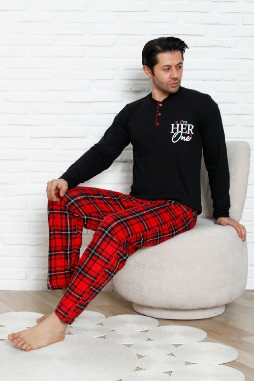 Erkek Pijama Takımı - Ekose Altlı- Eş Versiyonlu -12580