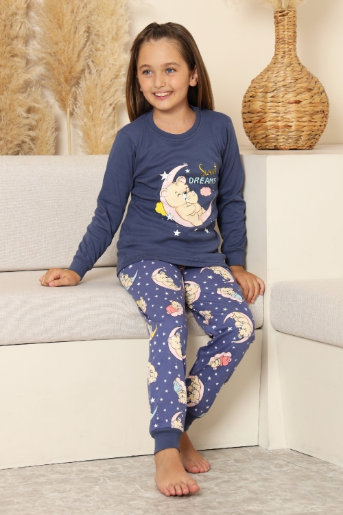 Kız Çocuk %100 Pamuk İnterlok Kumaş Pijama Takımı 6-15 Yaş 12421