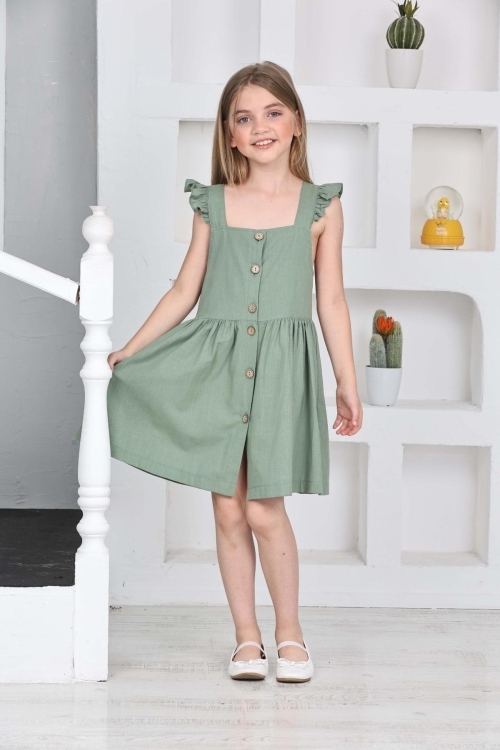 Kız Çocuk %100 Pamuk Keten Elbise 12197