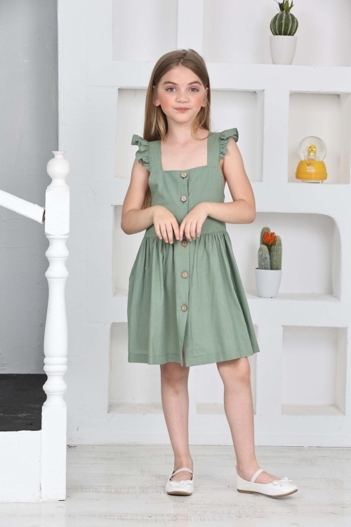 Kız Çocuk %100 Pamuk Keten Elbise 12197