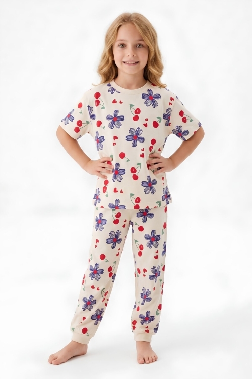 Kız Çocuk %100 Pamuk Pijama Takımı 3-13 Yaş 12713IS