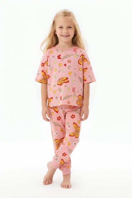 Kız Çocuk %100 Pamuk ve Baskılı Pijama Takımı 3-8 Yaş 12720IS