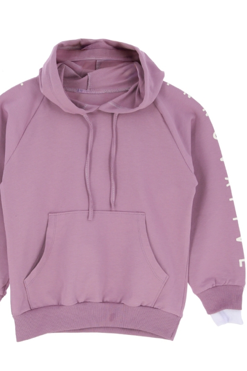 Kız Çocuk 2 İplik-Kapüşonlu-Manşeti Panelli Ve Garnili Sweatshirt 12-16 Yaş 12395