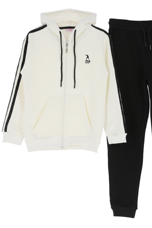 Kız Çocuk 3 İplik-Fermuarlı-Kapüşonlu-Kanguru Cepli Eşofman Takımı 12-16 Yaş 12376