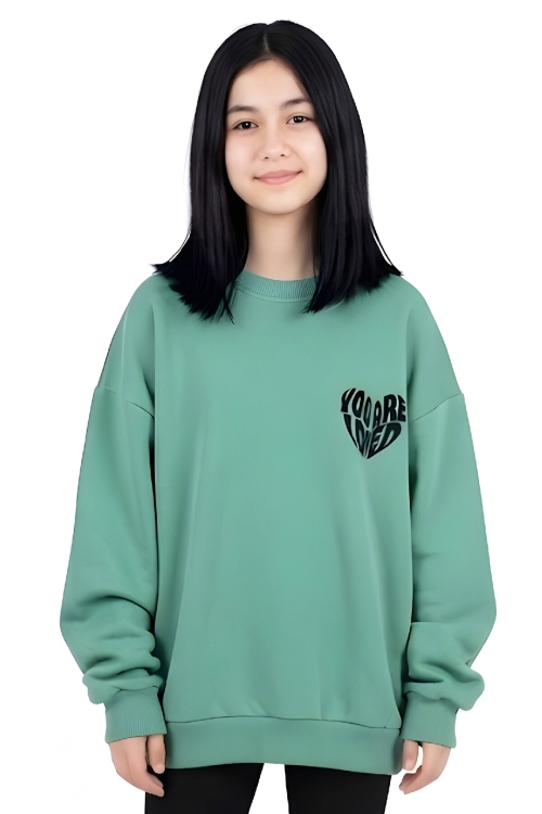 Kız Çocuk 3 İplik Şardonlu-Arkası Baskılı Sweatshirt 12-16 Yaş 12396