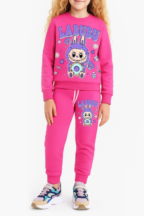 Kız Çocuk 3 İplik Şardonlu Karakter Baskılı Alt-Üst Takım-3 -10 Yaş 12411