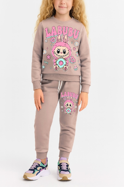 Kız Çocuk 3 İplik Şardonlu Karakter Baskılı Alt-Üst Takım-3 -10 Yaş 12411