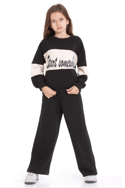 Kız Çocuk 3 İplik ve Şardonsuz Eşofman Takımı 5-9 Yaş 12487