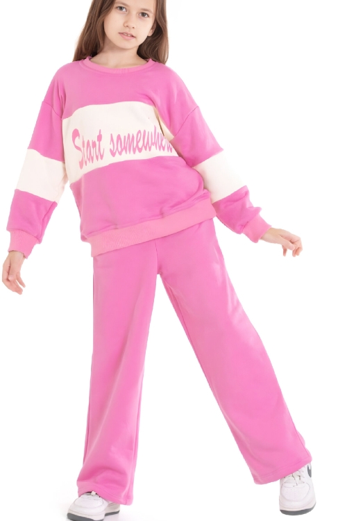 Kız Çocuk 3 İplik ve Şardonsuz Eşofman Takımı 5-9 Yaş 12487