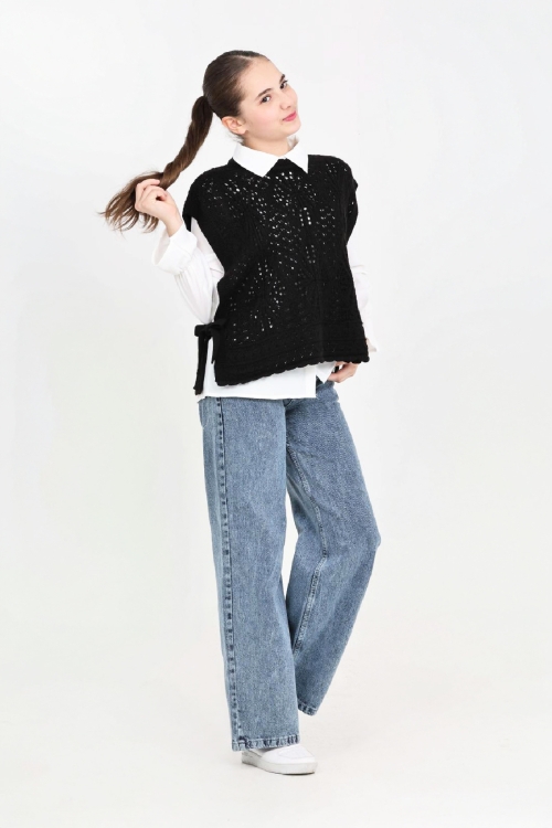 Kız Çocuk 3lü Jean Takım (Pantolon+Gömlek+Triko Yelek)  5-15 Yaş 12545