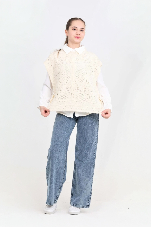 Kız Çocuk 3lü Jean Takım (Pantolon+Gömlek+Triko Yelek)  5-15 Yaş 12545