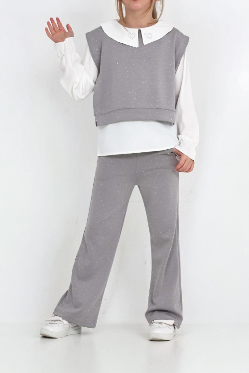 Kız Çocuk 3lü Takım (Pantolon+Yelek+Bluz) 12429