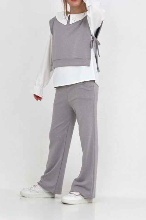 Kız Çocuk 3lü Takım (Pantolon+Yelek+Bluz) 12429