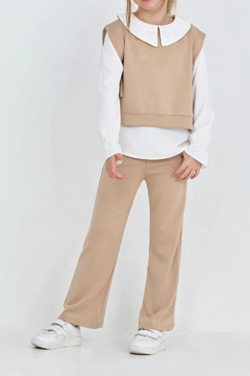Kız Çocuk 3lü Takım (Pantolon+Yelek+Bluz) 12429