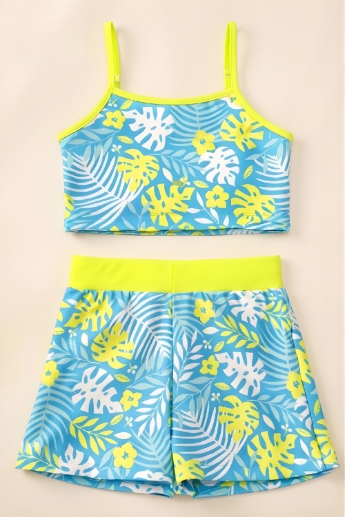 Kız Çocuk Ayarlanabilir Askılı Kollu Bikini ve Şortlu Mayo Takımı 2-7 Yaş 12604B