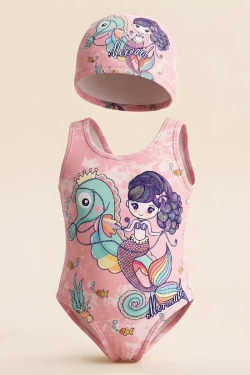 Kız Çocuk Boneli Mayokini-Görsel Desenli-2-6 Yaş 12615N