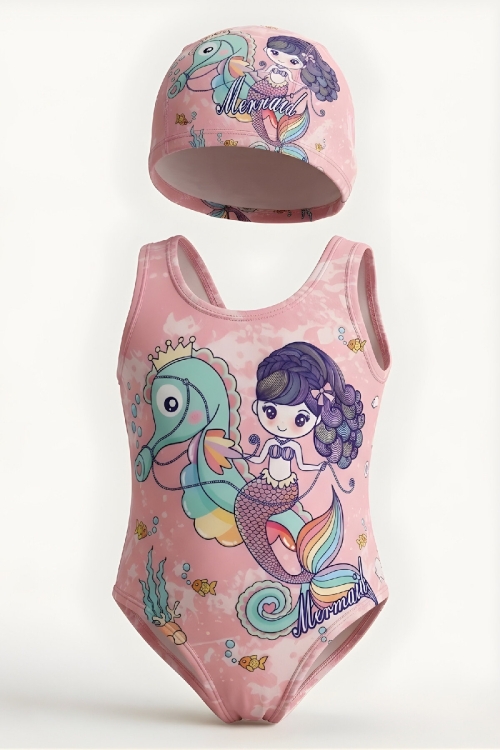 Kız Çocuk Boneli Mayokini-Görsel Desenli-2-6 Yaş 12615N