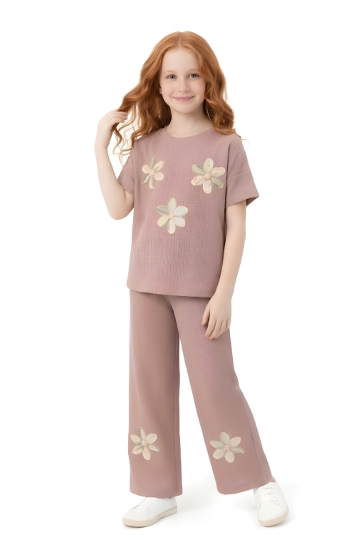 Kız Çocuk Bürümcük Kumaş Alt-Üst Takım 3-12 Yaş 12568