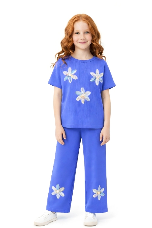 Kız Çocuk Bürümcük Kumaş Alt-Üst Takım 3-12 Yaş 12568