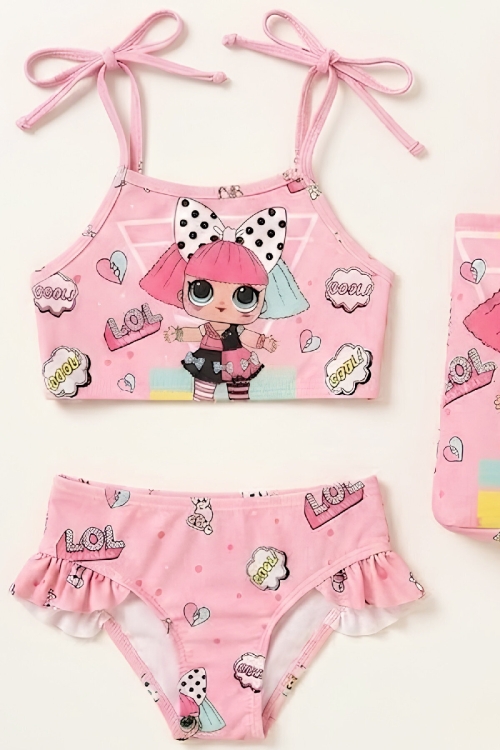 Kız Çocuk Çantalı 3lü Mayo Takımı (Çanta+Mayo+Bikini) 3-10 Yaş 12649N