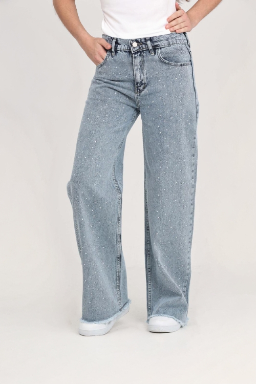 Kız Çocuk Destroy Paçalı-Geniş Kesim Jean Pantolon 5-15 Yaş 12488