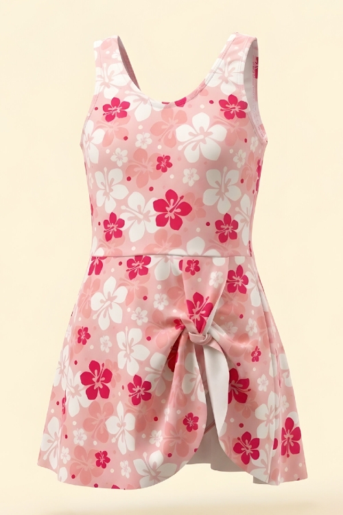 Kız Çocuk Elbise Mayo-Etek Büzgülü ve Çiçek Desenli 2-12 Yaş 12618B