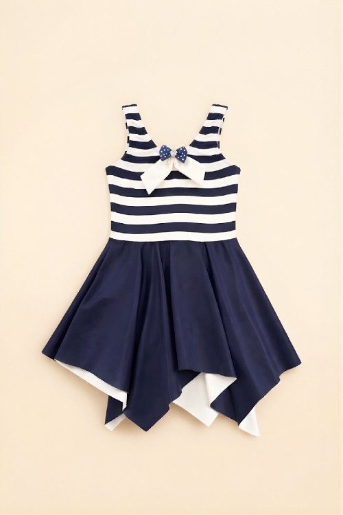 Kız Çocuk Elbise Mayo-İç Mayolu ve Fiyonk Broşlu 3-12 Yaş 12597B