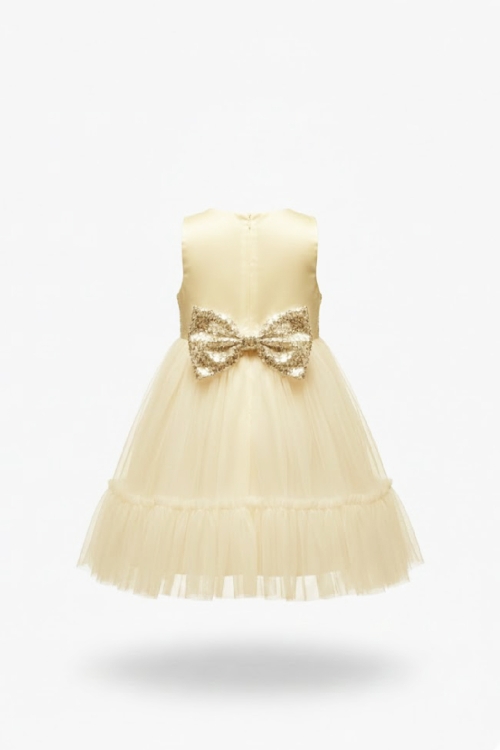 Kız Çocuk Elbise -Saten Tüllü Kumaş-Kuşak ve Fiyonk Detaylı 2-8 Yaş 12517