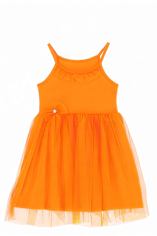 Kız Çocuk Elbise -Tüllü ve Süsleme Detaylı-Askılı Kollu- 4-8 Yaş 12536