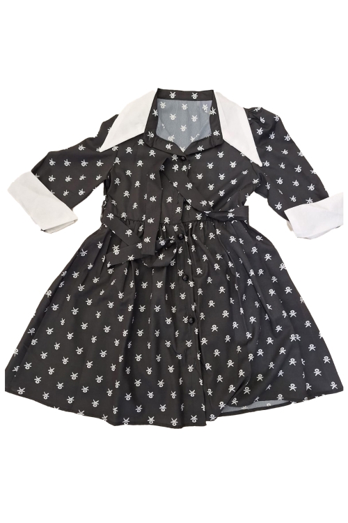 Kız Çocuk Elbise Yaka ve Manşet Detaylı Boydan Düğmeli ve Kuşaklı 7-12 Yaş 12420