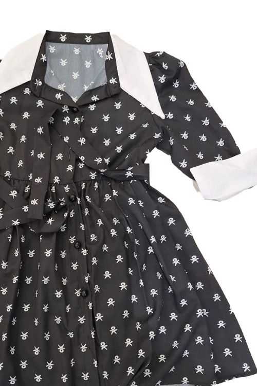 Kız Çocuk Elbise Yaka ve Manşet Detaylı Boydan Düğmeli ve Kuşaklı 7-12 Yaş 12420