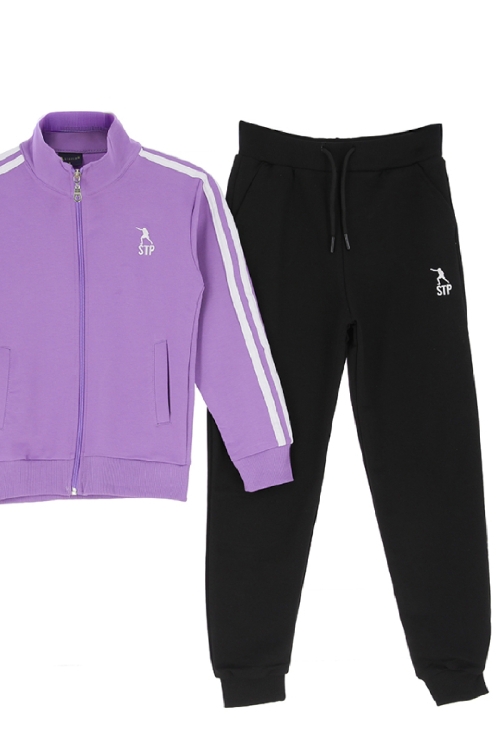 Kız Çocuk Eşofman Takımı-Fermuarlı-Hakim Yaka-Şerit Detaylı 12-16 Yaş 12379