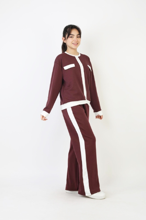 Kız Çocuk Garni Detaylı ve Geniş Paçalı Alt-Üst Takım 12502