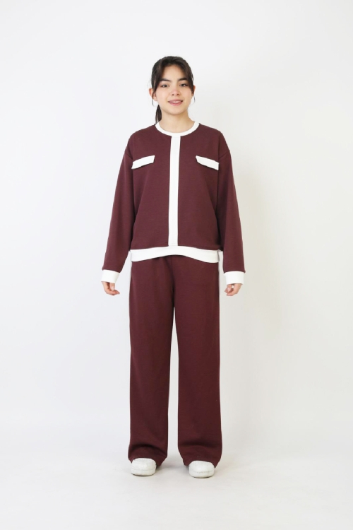 Kız Çocuk Garni Detaylı ve Geniş Paçalı Alt-Üst Takım 12502