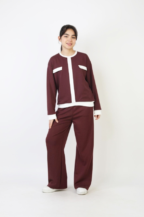 Kız Çocuk Garni Detaylı ve Geniş Paçalı Alt-Üst Takım 12502