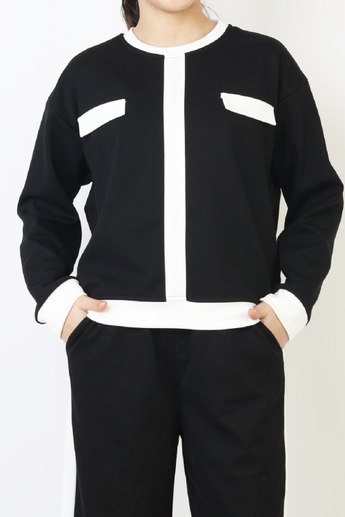 Kız Çocuk Garni Detaylı ve Geniş Paçalı Alt-Üst Takım 12502