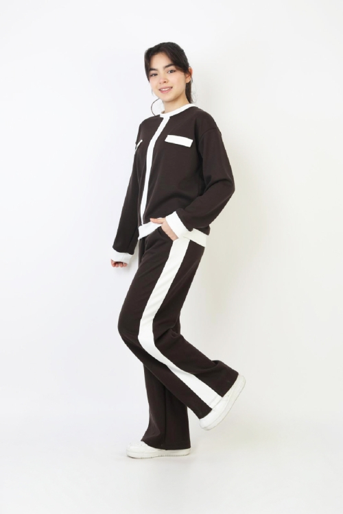 Kız Çocuk Garni Detaylı ve Geniş Paçalı Alt-Üst Takım 12502