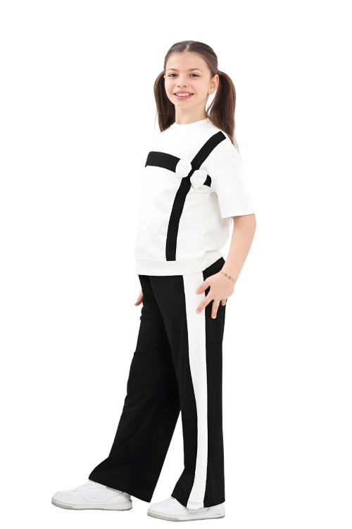 Kız Çocuk Garnili ve Fiyonk Detaylı Alt -Üst Takım 7-12 Yaş 12573