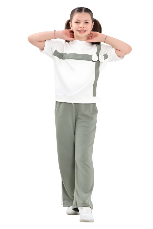 Kız Çocuk Garnili ve Fiyonk Detaylı Alt -Üst Takım 7-12 Yaş 12573