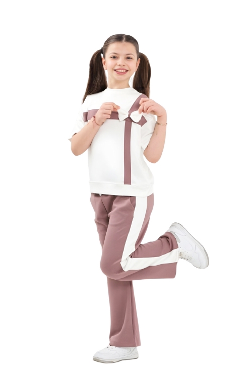 Kız Çocuk Garnili ve Fiyonk Detaylı Alt -Üst Takım 7-12 Yaş 12573