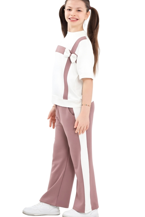 Kız Çocuk Garnili ve Fiyonk Detaylı Alt -Üst Takım 7-12 Yaş 12573