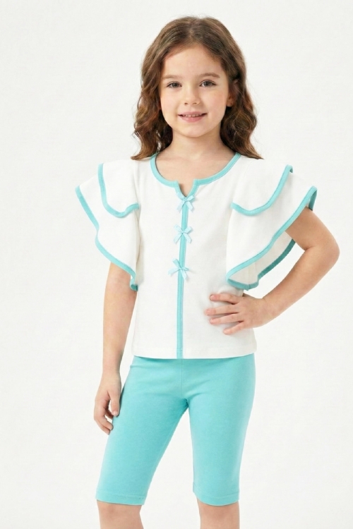 Kız Çocuk Geniş Omuzlu ve Fırfırlı Alt-Üst Takım 3-8 Yaş 12551