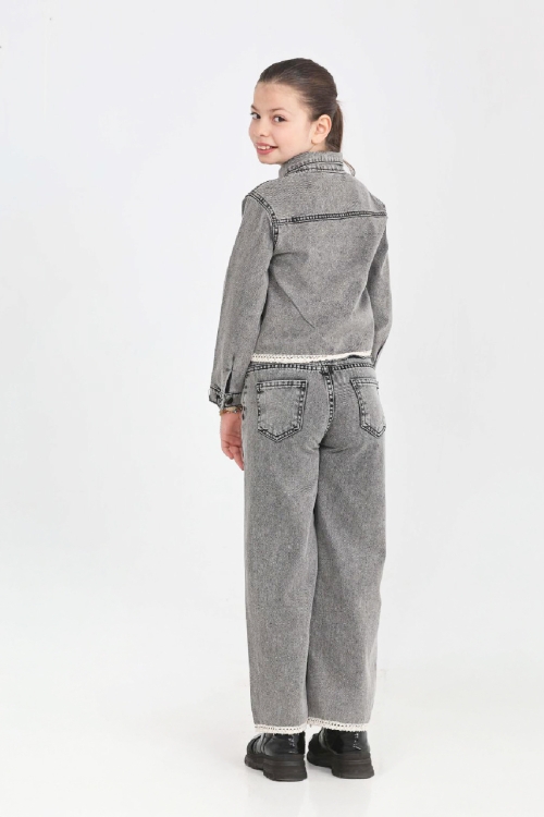 Kız Çocuk Jean Takım-Taş Süslemeli ve Nakış Detaylı 2-12 Yaş 12507