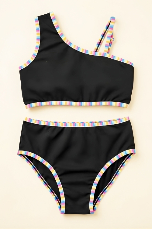 Kız Çocuk Mayo Takımı-Ayarlanabilir Askılı Kollu ve Renk Biyeli 8-12 Yaş 12617B